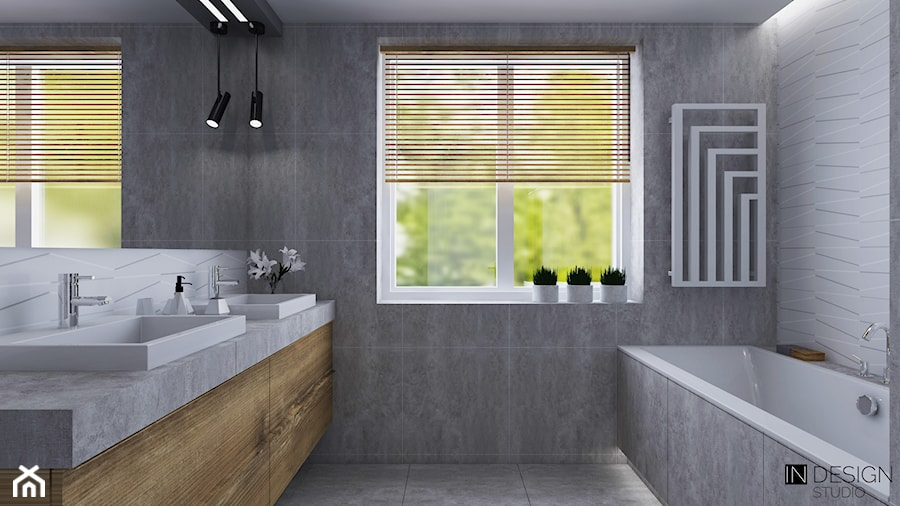 Łazienka - Mała z lustrem z dwoma umywalkami łazienka z oknem, styl nowoczesny - zdjęcie od IN DESIGN STUDIO