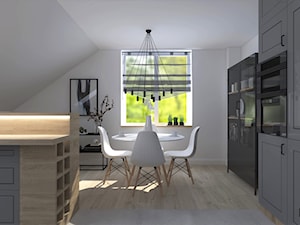 Aranżacja kuchni na poddaszu - Średnia otwarta biała z zabudowaną lodówką kuchnia w kształcie litery l z oknem, styl skandynawski - zdjęcie od IN DESIGN STUDIO