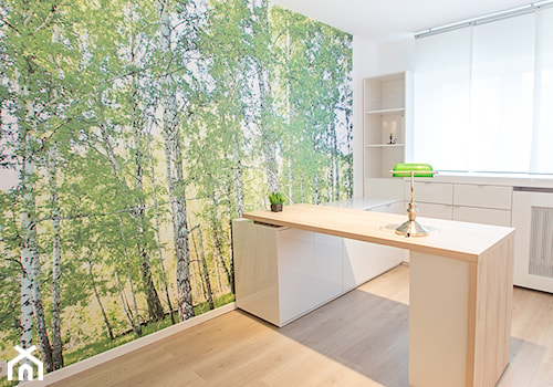 gabinet lekarski - Średnie w osobnym pomieszczeniu białe zielone biuro, styl minimalistyczny - zdjęcie od JW Architektura