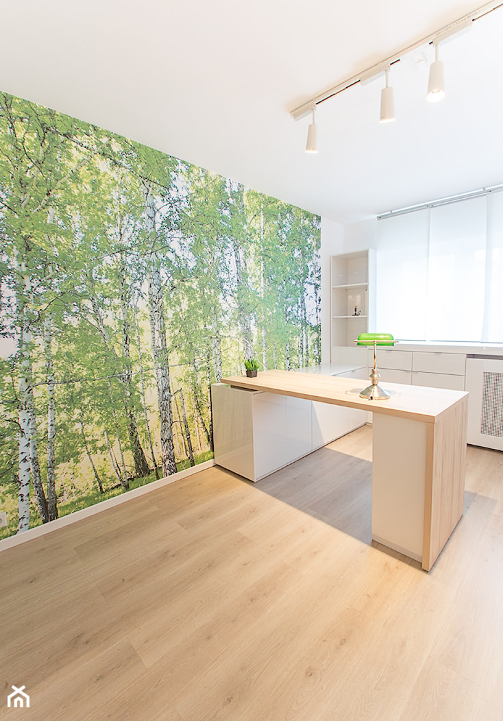 gabinet lekarski - Średnie w osobnym pomieszczeniu białe zielone biuro, styl minimalistyczny - zdjęcie od JW Architektura - Homebook