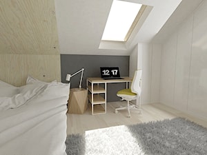 Pokój dla nastolatki na poddaszu - Średni biały szary pokój dziecka dla nastolatka dla chłopca dla dziewczynki, styl minimalistyczny - zdjęcie od Am Design Studio projektowania wnętrz