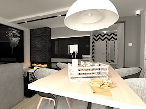 mieszkanie w bloku - Średnia biała szara jadalnia w salonie w kuchni - zdjęcie od Am Design Studio projektowania wnętrz