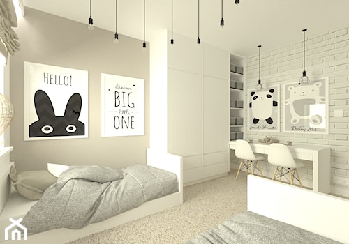 mieszkanie w bloku - Średni biały szary pokój dziecka dla nastolatka dla chłopca dla dziewczynki, styl nowoczesny - zdjęcie od Am Design Studio projektowania wnętrz