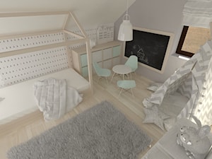 Pokój dla małej dziewczynki na poddaszu - Średni biały szary pokój dziecka dla dziecka dla dziewczynki, styl skandynawski - zdjęcie od Am Design Studio projektowania wnętrz