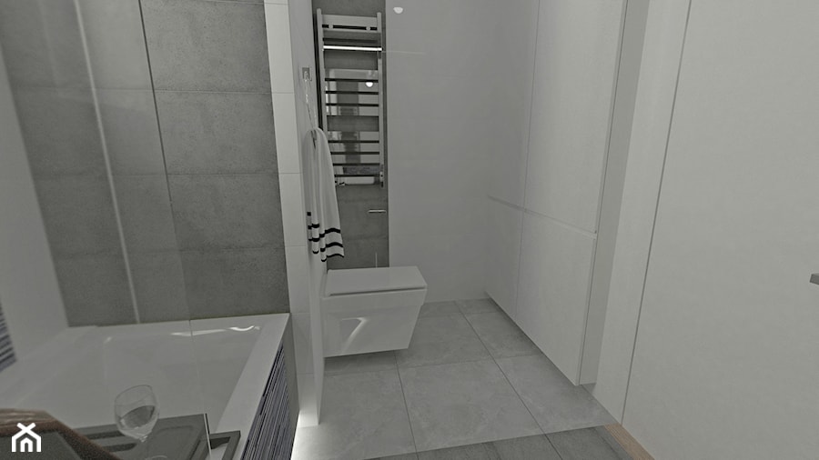 mieszkanie w bloku - Mała na poddaszu bez okna łazienka, styl nowoczesny - zdjęcie od Am Design Studio projektowania wnętrz