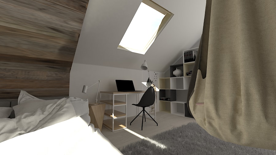 Pokój dla nastolatki na poddaszu - Sypialnia - zdjęcie od Am Design Studio projektowania wnętrz