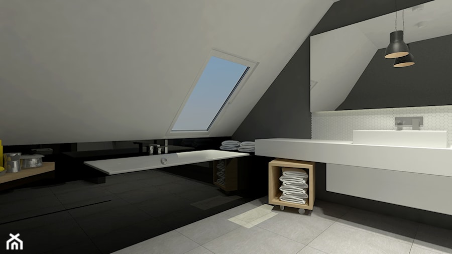 Projekt łazienki na poddaszu w domu jednorodzinnym w Zduńskiej Woli - Łazienka, styl minimalistyczny - zdjęcie od Am Design Studio projektowania wnętrz