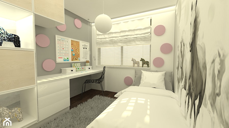 Dom jednorodzinny pod Łodzią - Mały biały szary pokój dziecka dla nastolatka dla dziewczynki, styl nowoczesny - zdjęcie od Am Design Studio projektowania wnętrz