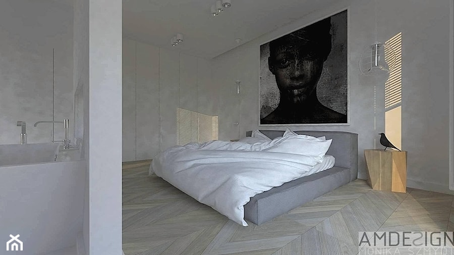 Sypialnia z otwartą łazienką - Sypialnia, styl minimalistyczny - zdjęcie od Am Design Studio projektowania wnętrz