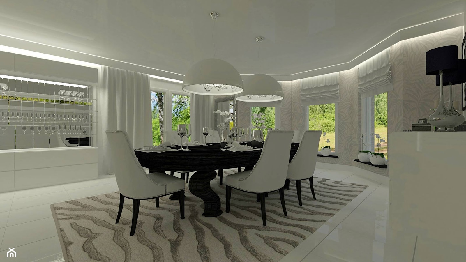Dom jednorodzinny w Kolumnie - Duża biała jadalnia jako osobne pomieszczenie, styl glamour - zdjęcie od Am Design Studio projektowania wnętrz - Homebook