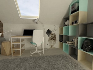 Pokój dla nastolatki na poddaszu - Średni beżowy pokój dziecka dla nastolatka dla chłopca dla dziewczynki, styl skandynawski - zdjęcie od Am Design Studio projektowania wnętrz