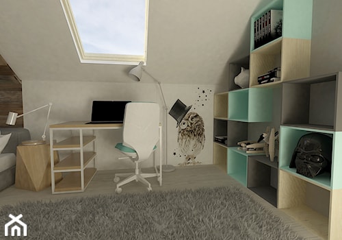 Pokój dla nastolatki na poddaszu - Średni beżowy pokój dziecka dla nastolatka dla chłopca dla dziewczynki, styl skandynawski - zdjęcie od Am Design Studio projektowania wnętrz