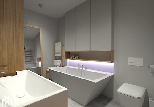 Łazienka - dom jednorodzinny Zduńska Wola - Średnia bez okna z punktowym oświetleniem łazienka, styl minimalistyczny - zdjęcie od Am Design Studio projektowania wnętrz