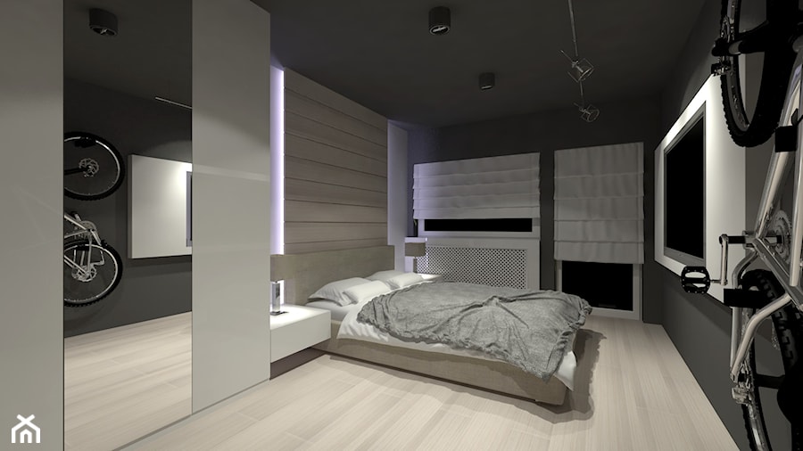 Projekt zmiany aranżacji wnętrza mieszkania w bloku z wielkiej płyty - Sypialnia, styl minimalistyczny - zdjęcie od Am Design Studio projektowania wnętrz