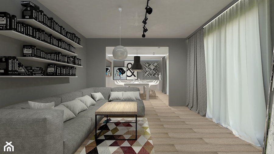 Projekt zmiany aranżacji części pomieszczeń w domu jednorodzinnym- Krzywanice - Salon, styl nowoczesny - zdjęcie od Am Design Studio projektowania wnętrz