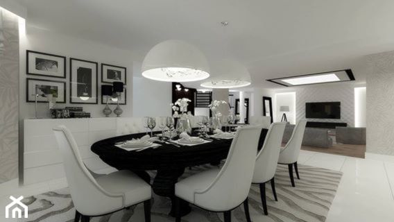 Dom jednorodzinny w Kolumnie - Duża biała jadalnia jako osobne pomieszczenie, styl glamour - zdjęcie od Am Design Studio projektowania wnętrz