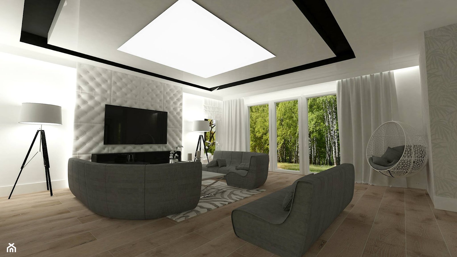 Dom jednorodzinny w Kolumnie - Duży beżowy biały salon, styl glamour - zdjęcie od Am Design Studio projektowania wnętrz - Homebook