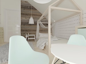 Pokój dla małej dziewczynki na poddaszu - Średni beżowy biały szary pokój dziecka dla dziecka dla dziewczynki, styl skandynawski - zdjęcie od Am Design Studio projektowania wnętrz
