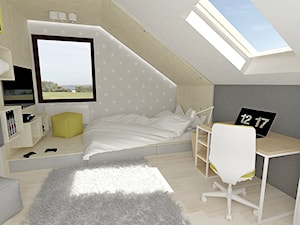 Pokój dla nastolatki na poddaszu - Duży szary pokój dziecka dla nastolatka dla dziewczynki, styl minimalistyczny - zdjęcie od Am Design Studio projektowania wnętrz