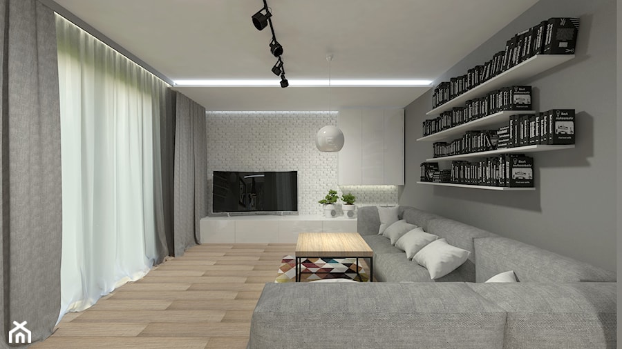 Projekt zmiany aranżacji części pomieszczeń w domu jednorodzinnym- Krzywanice - Salon, styl nowoczesny - zdjęcie od Am Design Studio projektowania wnętrz