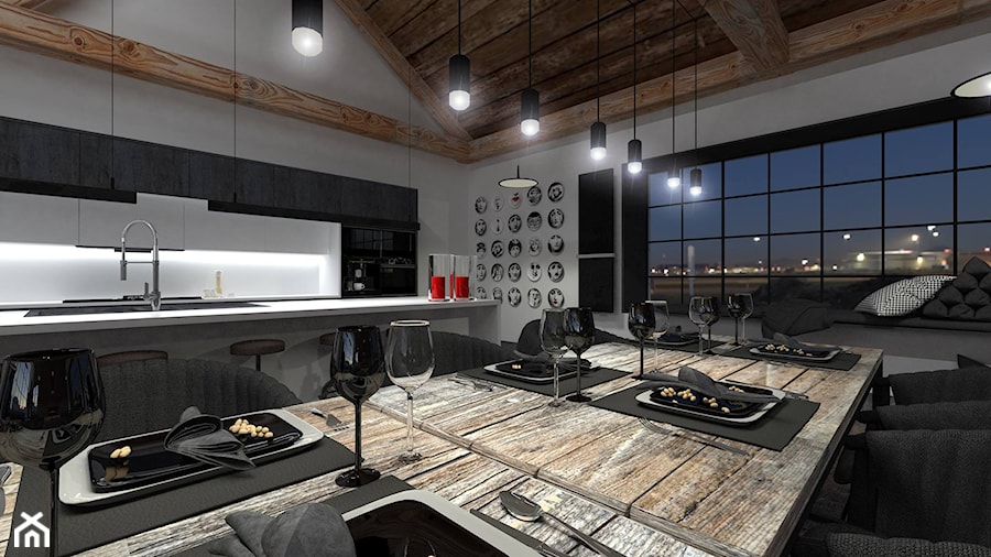 Otwarty salon z kuchnią - Jadalnia, styl nowoczesny - zdjęcie od Am Design Studio projektowania wnętrz
