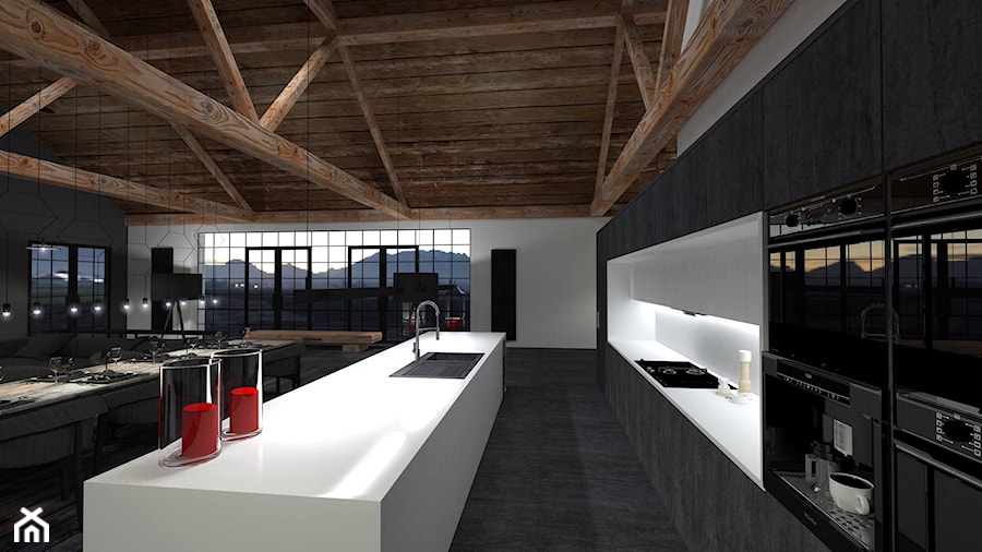 Otwarty salon z kuchnią - Kuchnia, styl nowoczesny - zdjęcie od Am Design Studio projektowania wnętrz