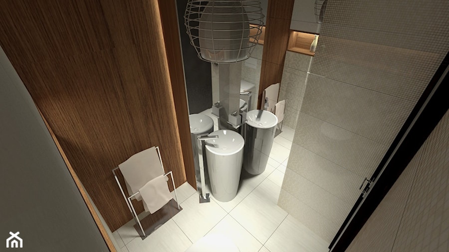 Projekt niewielkiej łazienki - Mała bez okna z lustrem łazienka, styl minimalistyczny - zdjęcie od Am Design Studio projektowania wnętrz
