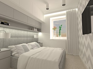 mieszkanie w bloku - Średnia biała szara z panelami tapicerowanymi sypialnia, styl nowoczesny - zdjęcie od Am Design Studio projektowania wnętrz