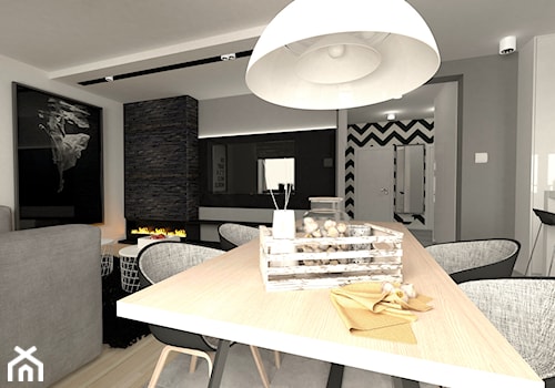 mieszkanie w bloku - Średnia biała szara jadalnia w salonie w kuchni, styl nowoczesny - zdjęcie od Am Design Studio projektowania wnętrz