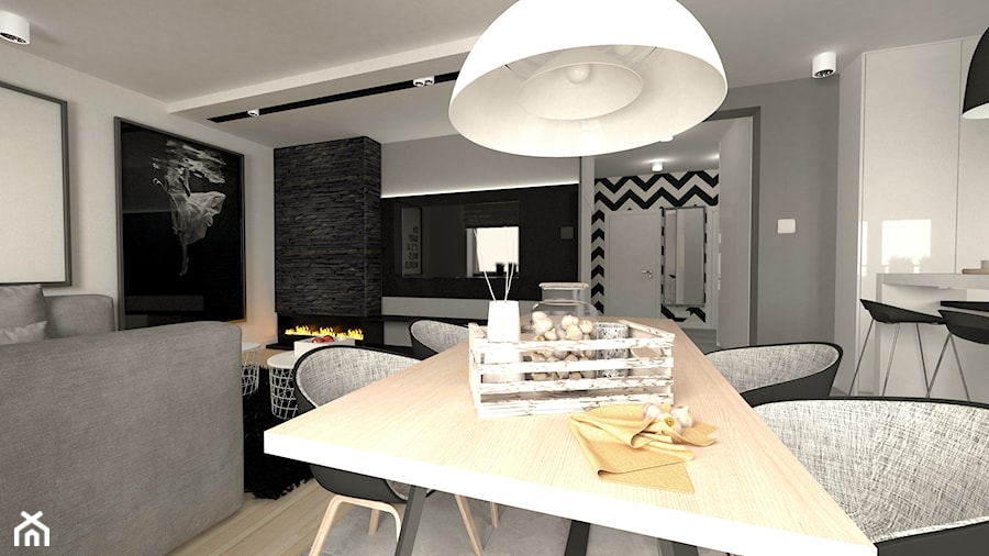 mieszkanie w bloku - Średnia biała szara jadalnia w salonie w kuchni, styl nowoczesny - zdjęcie od Am Design Studio projektowania wnętrz