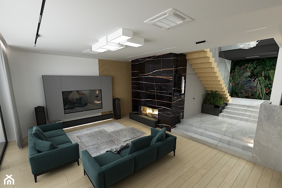 Dom jednorodzinny - projekt wnętrz - Salon, styl nowoczesny - zdjęcie od 4Q Dekton Pracownia Architektoniczna