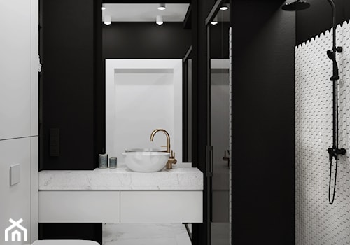 mieszkanie #16, Łomża - Mała bez okna z lustrem z marmurową podłogą z punktowym oświetleniem łazienka, styl nowoczesny - zdjęcie od JUST studio projektowe