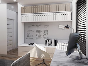 mieszkanie #7, Gdańsk - Średnie w osobnym pomieszczeniu z sofą z zabudowanym biurkiem białe biuro, styl nowoczesny - zdjęcie od JUST studio projektowe