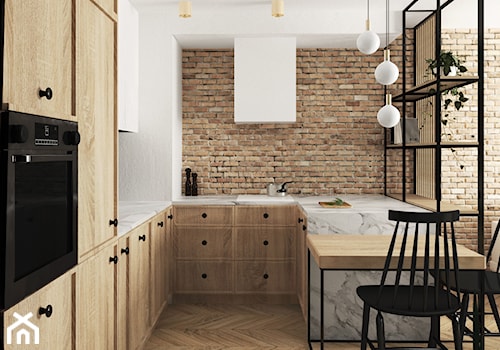 mieszkanie #15, Białystok - Średnia otwarta biała z zabudowaną lodówką kuchnia w kształcie litery u, ... - zdjęcie od JUST studio projektowe