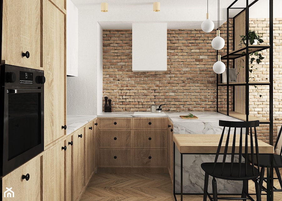 mieszkanie #15, Białystok - Średnia otwarta biała z zabudowaną lodówką kuchnia w kształcie litery u, styl nowoczesny - zdjęcie od JUST studio projektowe