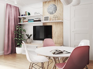 mieszkanie #3, Białystok - Mały biały salon z jadalnią, styl skandynawski - zdjęcie od JUST studio projektowe