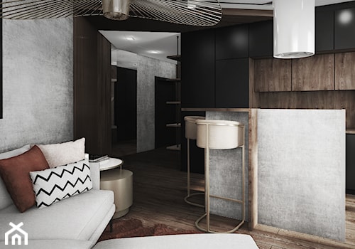 mieszkanie #8, Warszawa - Mały szary salon z kuchnią z jadalnią, styl industrialny - zdjęcie od JUST studio projektowe
