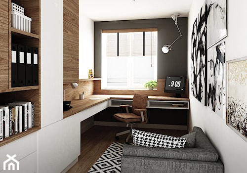 mieszkanie #2, Białystok - Średnie w osobnym pomieszczeniu z sofą z zabudowanym biurkiem biuro, styl nowoczesny - zdjęcie od JUST studio projektowe