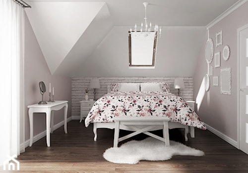 sypialnia #2, Wysokie Mazowieckie - Średnia szara sypialnia na poddaszu, styl prowansalski - zdjęcie od JUST studio projektowe