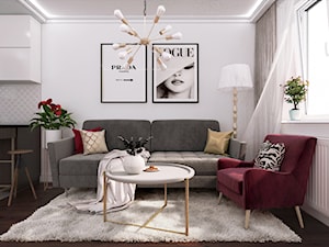 mieszkanie #9, Wasilków - Średni biały salon z kuchnią z jadalnią, styl glamour - zdjęcie od JUST studio projektowe