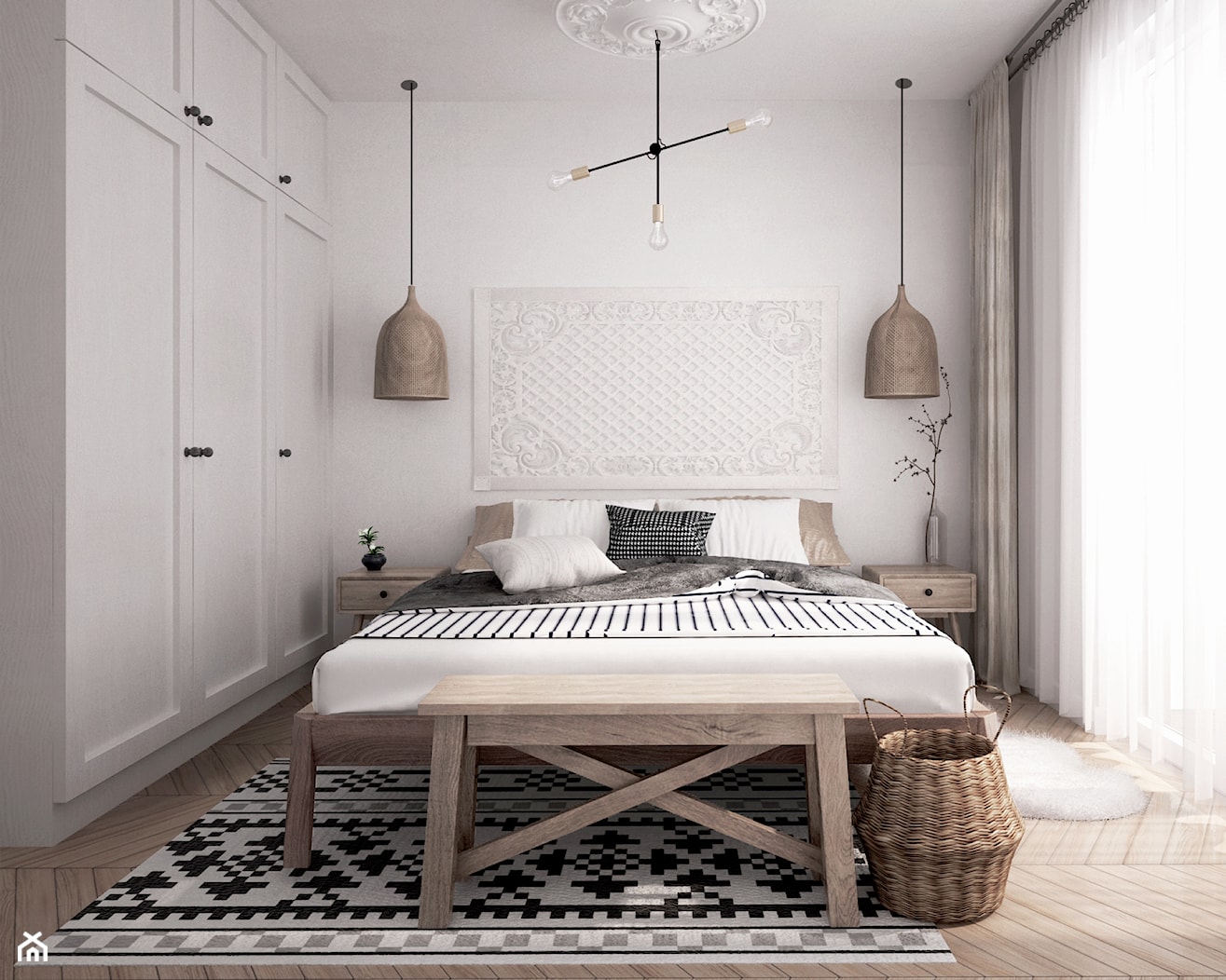 mieszkanie #12, Białystok - Średnia biała sypialnia, styl skandynawski - zdjęcie od JUST studio projektowe - Homebook