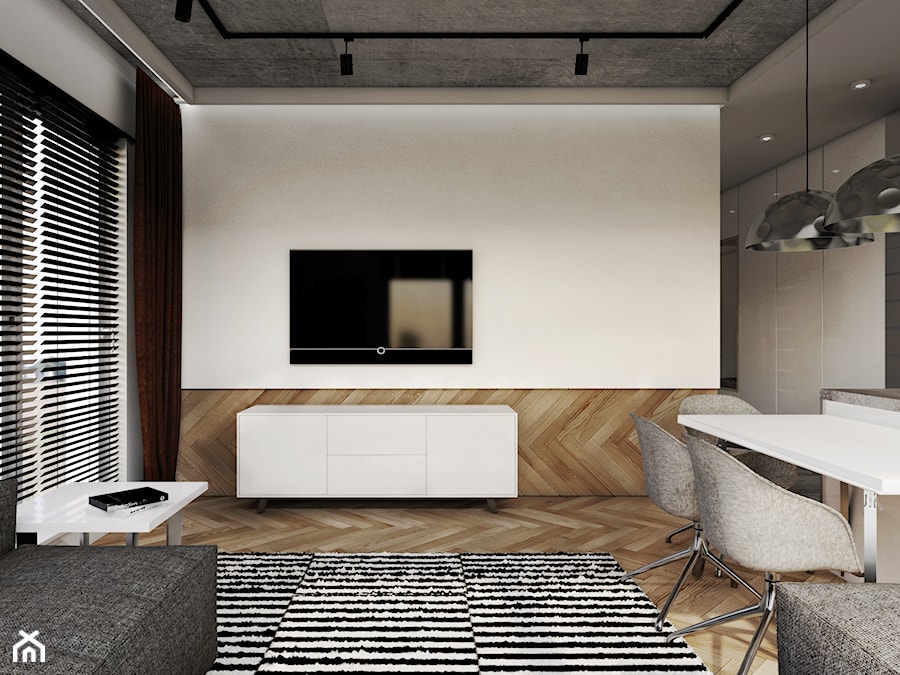 mieszkanie #7, Gdańsk - Mały biały salon z jadalnią, styl nowoczesny - zdjęcie od JUST studio projektowe
