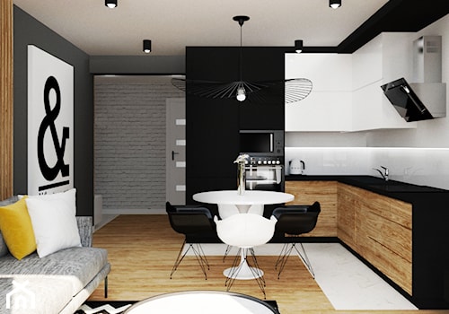 mieszkanie #1, Lublin - Mała otwarta z salonem biała z zabudowaną lodówką kuchnia w kształcie litery l, styl nowoczesny - zdjęcie od JUST studio projektowe
