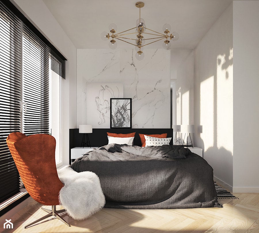 mieszkanie #7, Gdańsk - Średnia biała czarna sypialnia, styl nowoczesny - zdjęcie od JUST studio projektowe
