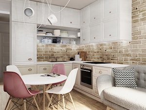 mieszkanie #3, Białystok - Mała z salonem z zabudowaną lodówką z podblatowym zlewozmywakiem kuchnia w kształcie litery l, styl skandynawski - zdjęcie od JUST studio projektowe