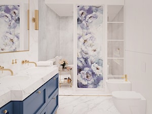 łazienka #13, Grabówka - Duża z dwoma umywalkami z punktowym oświetleniem łazienka, styl glamour - zdjęcie od JUST studio projektowe