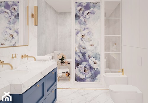 łazienka #13, Grabówka - Duża z dwoma umywalkami z punktowym oświetleniem łazienka, styl glamour - zdjęcie od JUST studio projektowe
