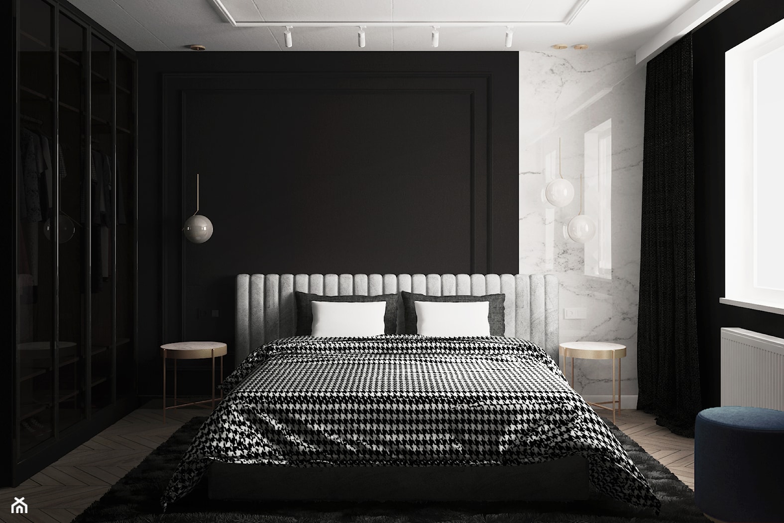 mieszkanie #16, Łomża - Średnia biała czarna sypialnia, styl glamour - zdjęcie od JUST studio projektowe - Homebook