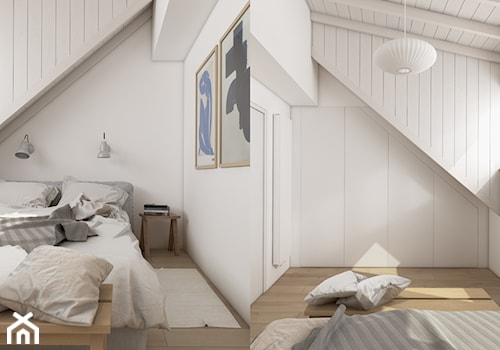 Milanówek - Średnia biała sypialnia na poddaszu, styl skandynawski - zdjęcie od martawypych