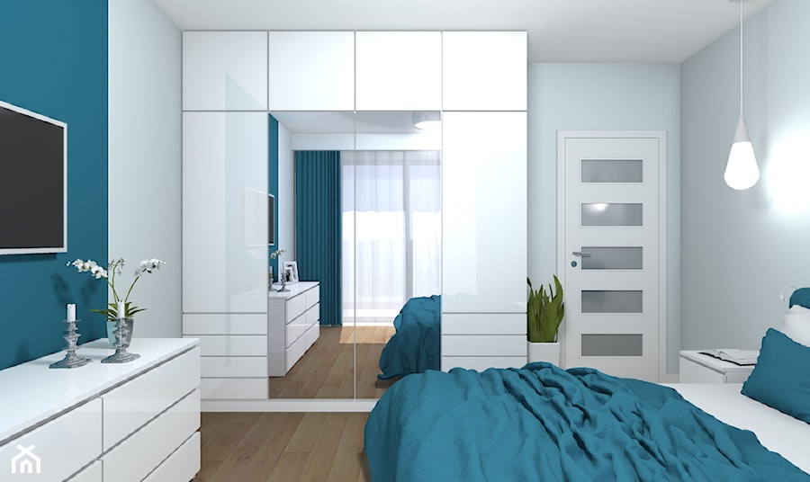 Mieszkanie 94m2 Warszawa-Wilanów - Średnia biała niebieska sypialnia, styl nowoczesny - zdjęcie od Medyńscy Projektowanie